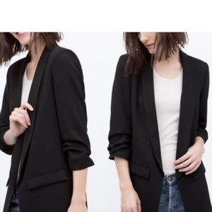 Zara ruched sleeved blazer black large